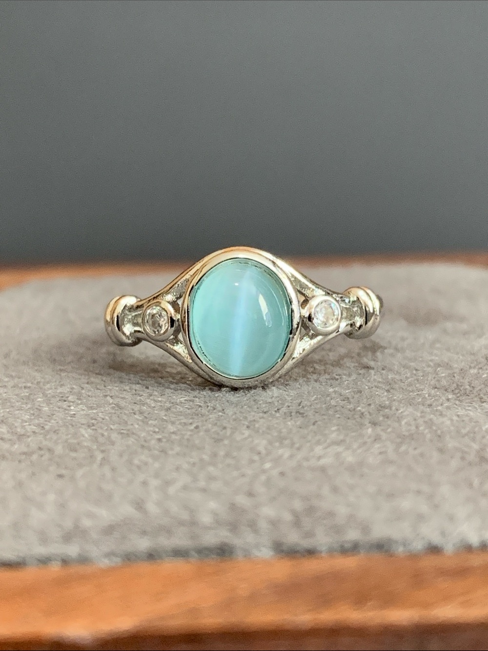NWT 925 plated blue stone ring size 6.75
